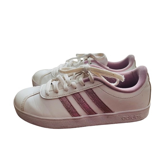 Adidas Court Shoes White‎ Pink Glitter Stripes Sneakers Kids Size 3 - Picture 4 of 6